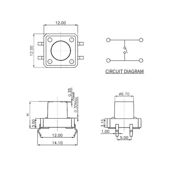Tactile Push Button Switch 12x12mm (4-Pin, THT)